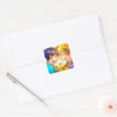 Anime Jongen en Meisje in Liefde Romantische Flirt Vierkante Sticker (Envelop)