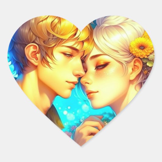 Anime Jongen en Meisje op het punt om een Kus te d Hart Sticker (Voorkant)