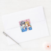 Anime Jongen en Meisje Paar met Hart Vierkante Sticker (Envelop)