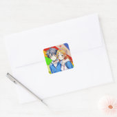 Anime Jongen en Meisje Paar met Hart Vierkante Sticker (Envelop)