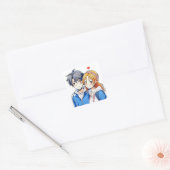 Anime Jongen en Meisje Paar met Hart Vierkante Sticker (Envelop)