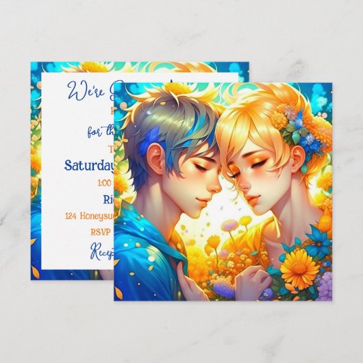 Anime jongen en meisje thema bruiloft kaart (Voorkant / Achterkant)