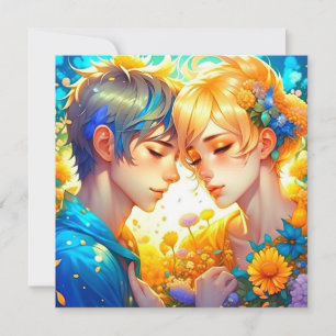 Anime jongen en meisje thema bruiloft kaart