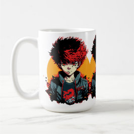 Anime Jongen: Illustratie van Rood en Zwart Haar Koffiemok