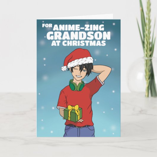 Anime Jongen Kerstmis Feestdagen Kaart (Voorkant)
