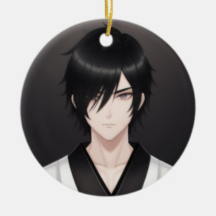 Anime-jongen met donker haar in traditionele kledi keramisch ornament