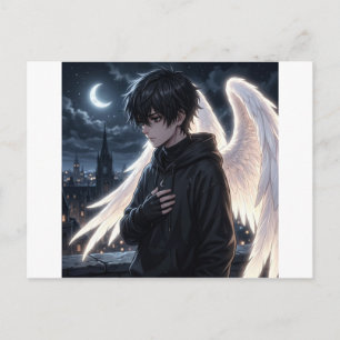 Anime-jongen met engelenvleugels grafische hoodie briefkaart