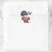 Anime Jongen met Letter W Vierkante Sticker (Tas)