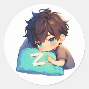 Anime Jongen met Letter Z Ronde Sticker