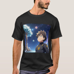 Anime Jongen Onder Sterrenhemel met Planeten – Fan T-shirt