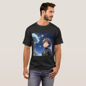 Anime Jongen Onder Sterrenhemel met Planeten – Fan T-shirt (Voorkant volledig)