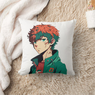 Anime Jongen: Oranje en Groen Haar - Manga Delight Kussen