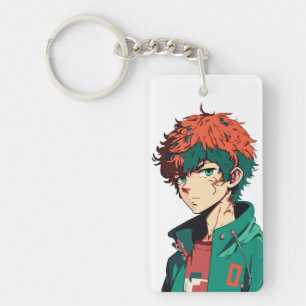 Anime Jongen: Oranje en Groen Haar - Manga Delight Sleutelhanger