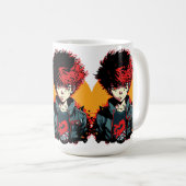 Anime Jongen: Rood en Zwart Haar Illustratie Koffiemok (Voorkant rechts)