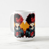 Anime Jongen: Rood en Zwart Haar Illustratie Koffiemok (Voorkant links)