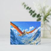 Anime jongen vliegen Pteranodon dinosaurus Alpen Feestdagenkaart (Staand voorkant)