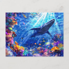 Anime jongen zwemmen met Liopleurodon rif Feestdagenkaart