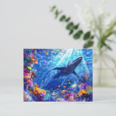 Anime jongen zwemmen met Liopleurodon rif Feestdagenkaart (Staand voorkant)