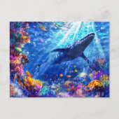 Anime jongen zwemmen met Liopleurodon rif Feestdagenkaart (Voorkant)