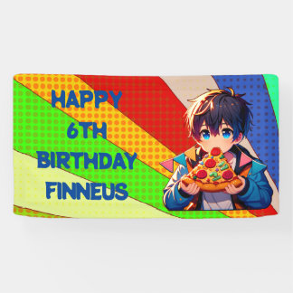 Anime Jongens Pizzafeestje Persoonlijk Spandoek