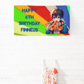 Anime Jongens Pizzafeestje Persoonlijk Spandoek (Insitu)