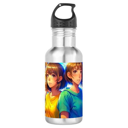 Anime Karakters Kleurrijke Kunst Waterfles (Voorkant)