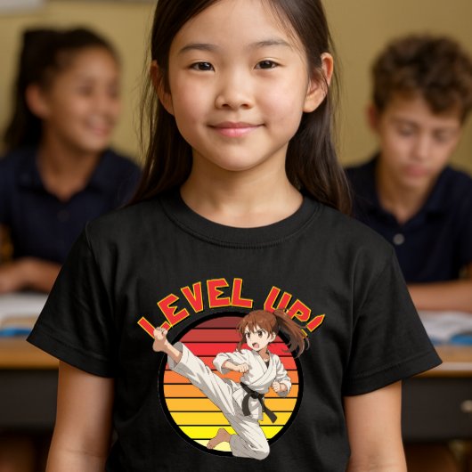 Anime Karate Girl On Retro Sunset Template Tri-Blend Shirt