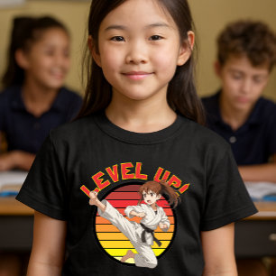 Anime Karate Meisje Op Retro Zonsondergang Sjabloo Tri-Blend Shirt