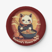 Anime Kat Eating Ramen Noedels Verjaardagsfeestje Papieren Bordje (Voorkant)