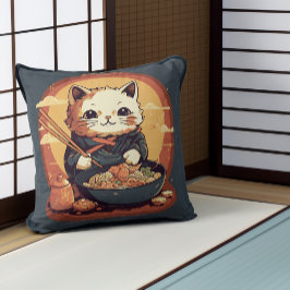 Anime Kat Eating Ramen Schattige Japans Stijl Kussen
