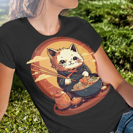 Anime Kat Eating Ramen Schattige Japans Stijl T-shirt