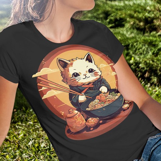 Anime Kat Eating Ramen Schattige Japans Stijl T-shirt