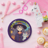 Anime kat en heks papieren bordje (Feest)
