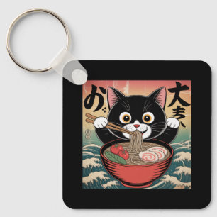 Anime Kat Eten Ramen Grappig Japans Retro Stijl Sleutelhanger