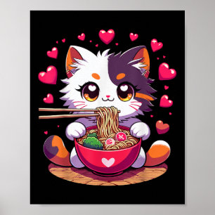 Anime Kat Eten Ramen Noedels Met Harten Valenti Poster