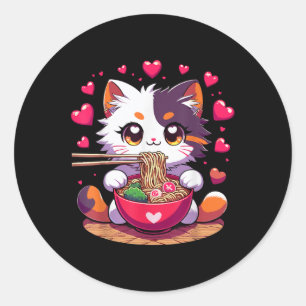 Anime Kat Eten Ramen Noedels Met Harten Valenti Ronde Sticker
