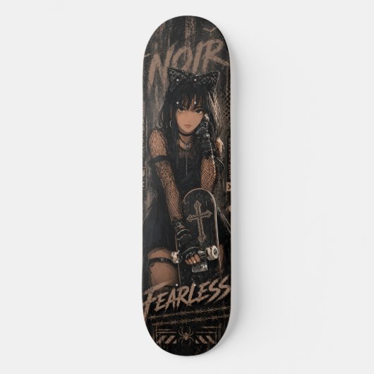 Anime Kat Girl Goth Zwarte Skateboard Deck (Voorkant)