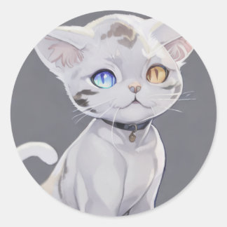 Anime-kat met verschillende gekleurde ogen ronde sticker