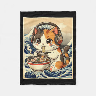 Anime Kat Ramen Gamer Japanse Kunst Retro Vintage Fleece Deken