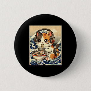 Anime Kat Ramen Gamer Japanse Kunst Retro Vintage  Ronde Button 5,7 Cm