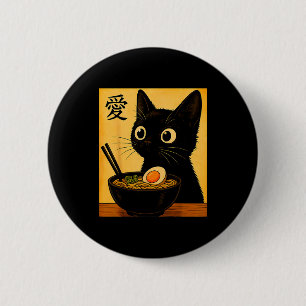 Anime Kat Ramen Japanse Grappige Grafische T-Shirt Ronde Button 5,7 Cm