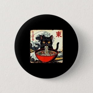 Anime Kat Ramen Japanse Grappige Grafische T-shirt Ronde Button 5,7 Cm