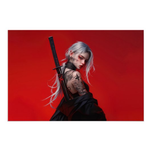 Anime Katana Krijger Glanzende Poster (Voorkant)