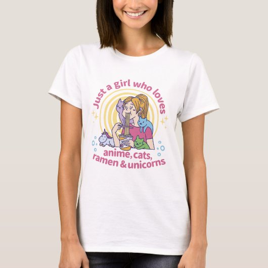 Anime, Katten, Ramen en Eenhoorns T-shirt (Voorkant)