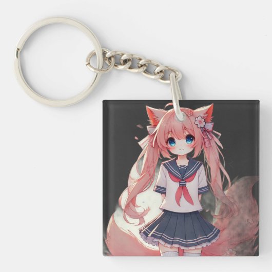 Anime kattenmeisje sleutelhanger (voorkant)