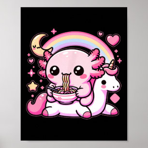 Anime Kawaii Axolotl Eten Ramen Noedels Kinder T-s Poster