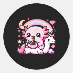 Anime Kawaii Axolotl Eten Ramen Noedels Kinder T-s Ronde Sticker