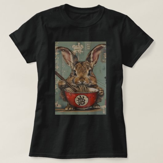 Anime Kawaii Bunny Eten Ra Noodles Konijn T-shirt (Design voorkant)