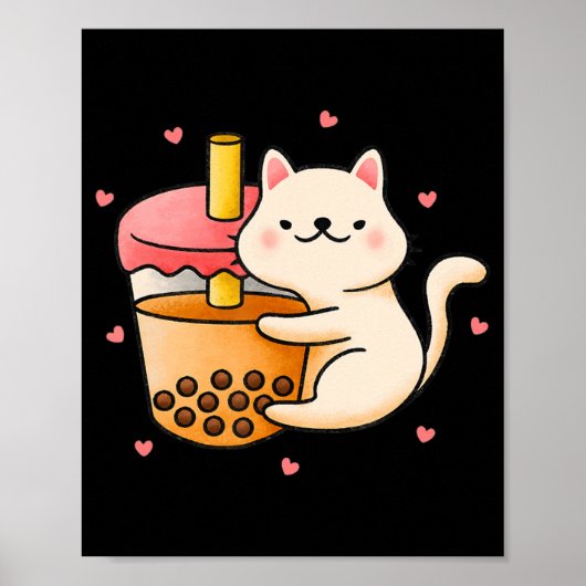 Anime Kawaii Cat Boba Bubble Tea Anime Merch Gifts Poster (Voorkant)