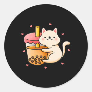 Anime Kawaii Cat Boba Bubble Tea Anime Merch Gifts Ronde Sticker